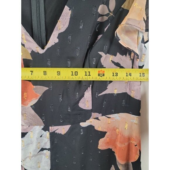 Adrianna Papell Floral Chiffon Jumpsuit Black Multi V-Neck Short Sleeve Size 6 - Picture 9 of 12